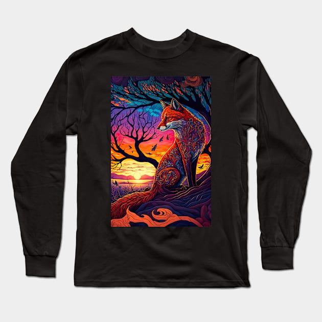 Foxy Fox at Sunset Long Sleeve T-Shirt by GozuDesigns